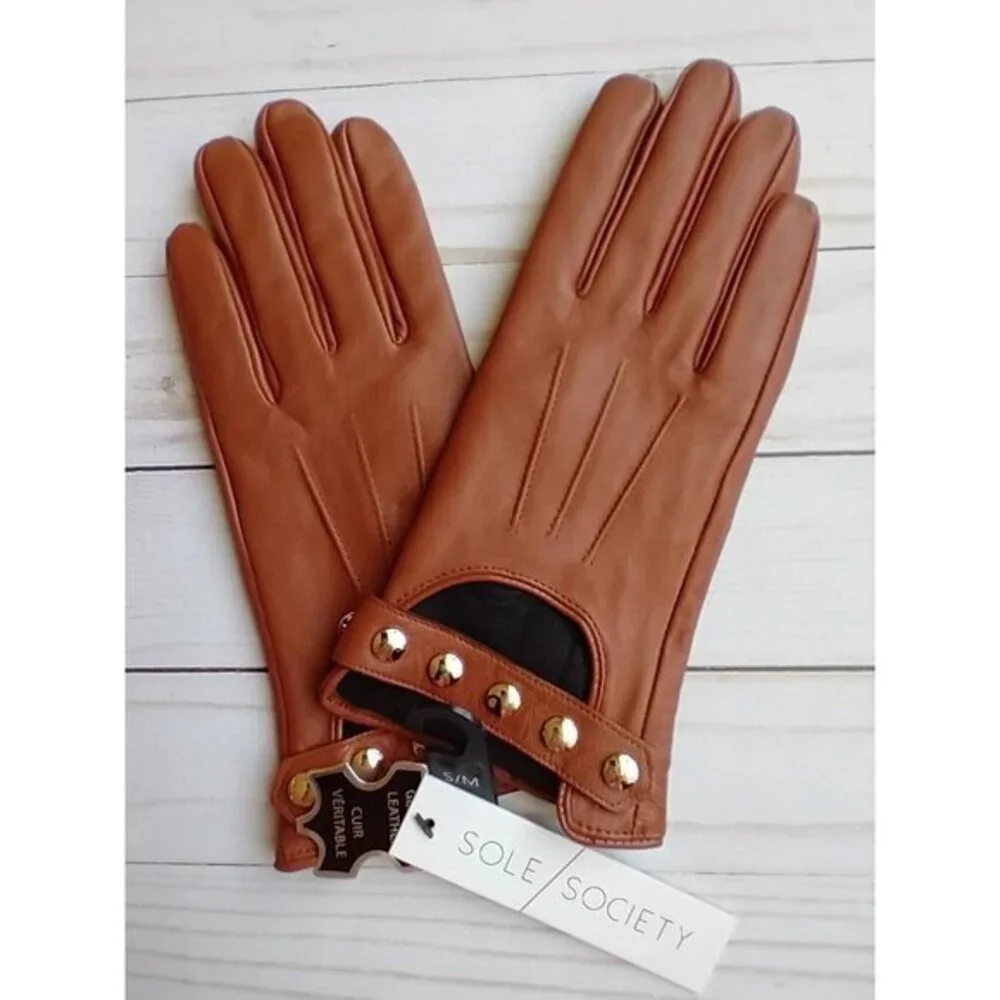 Sole Society Leather Gloves with Studs NWT